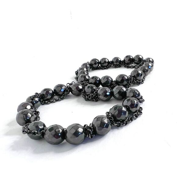 Set of 2 Black Chain Round Beaded Bracelets Gothic Grunge Punk Alt - Picture 1 of 4